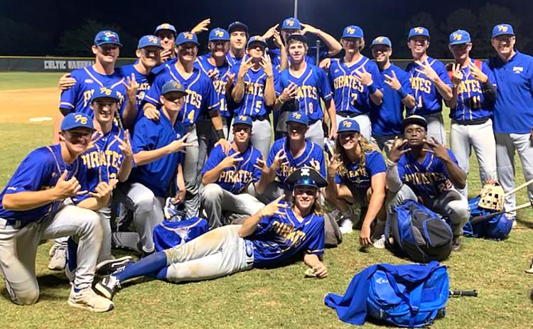 The Fernandina Beach High School baseball team celebrates its win over Trinity Catholic Saturday in the region semifinal matchup.