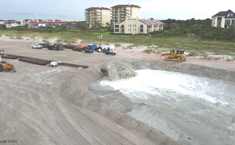 A $15.1 million project recent placed 1.8 million cubic yards of sand on South Amelia Island. The project was conducted by the South Amelia Island Shore Stabilization Association, and funded with tax dollars and grants.