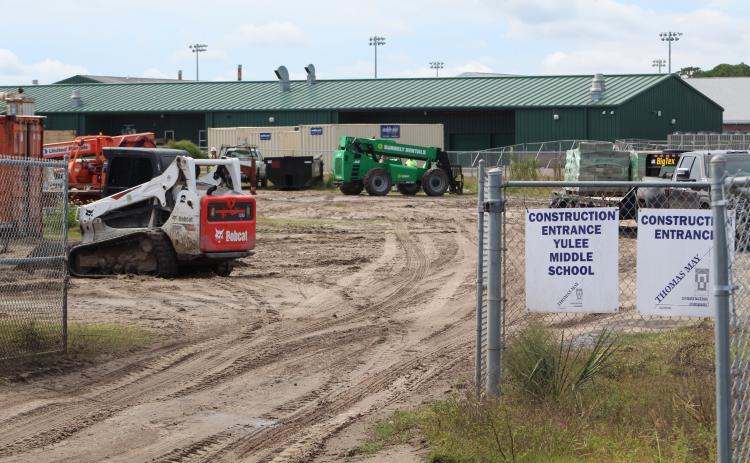 Construction continues at Yulee Middle School, where a new building will add 13 classrooms and four science labs. Photo by Holly Dorman/News-Leader.