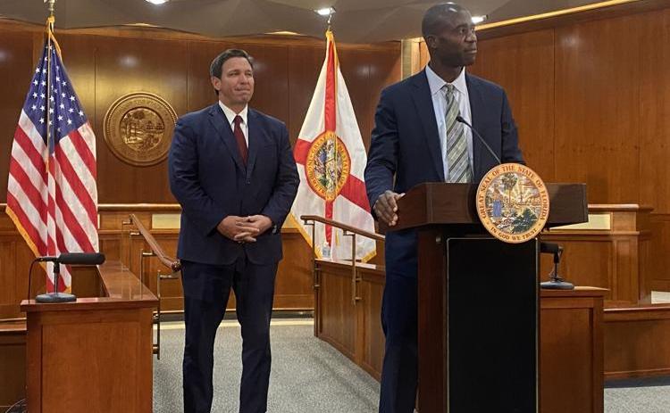State Surgeon General Joseph Ladapo speaks in 2021 after being named to his post by Gov. Ron DeSantis. File photo