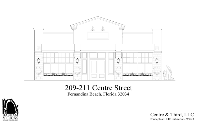 Concept façade plan for a building on the site of the current “pocket park” on Centre Street. Submitted photo