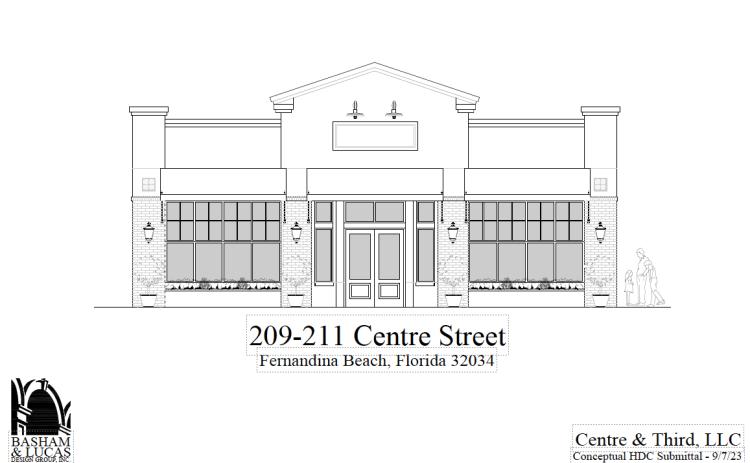 The facade of a building planned for the site of the current pocket park downtown has been designed to fit in with the buildings in Fernandina Beach’s Historic District. Photo courtesy of the city of Fernandina Beach