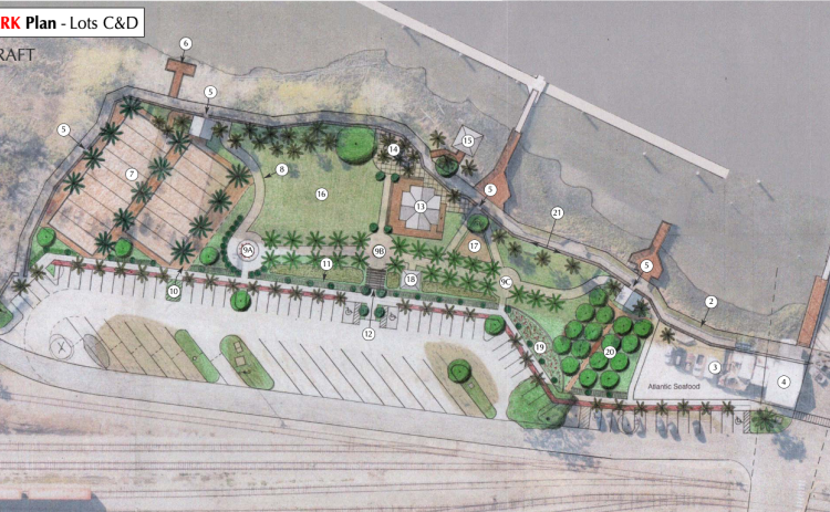 A planning sketch and legend of the approved Amelia River waterfront park in downtown Fernandina Beach. Submitted photo