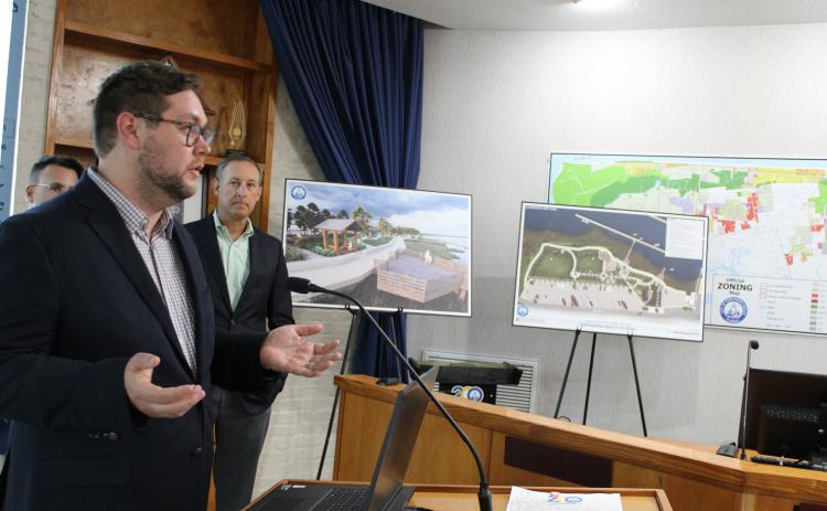 Landscape architects firm Thomas and Hutton presented their first draft of plans for a park on the Amelia River waterfront in Fernandina Beach. Manager Ryan Thompson said the plan is not in its final form and can be adjusted to fit the needs of the city. Photo by Julia Roberts/News-Leader