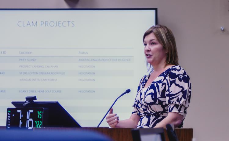 Nassau County Director of Strategic Advancement & Economic Resources Brandy Carvalho speaks early this year on the Conservation Land Acquisition Management Program at a Board of County Commissioners meeting. News-Leader