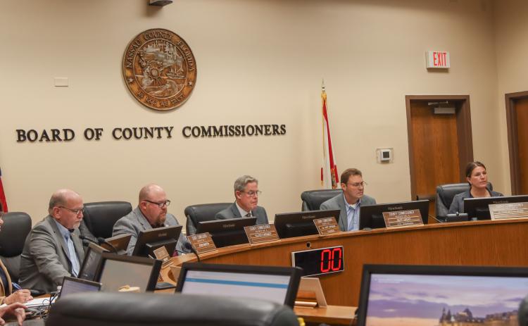 The Board of County Commissioners meets Monday in the Commission Chambers. From left, commissioners John Martin, Clint Farmer, A.M. “Hupp” Huppmann, Jeff Gray and Alyson McCullough. Photo by Ashley Chandler/News-Leader