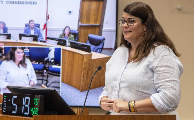 Maurie Dugger, director of community engagement for the Amelia Island Convention & Visitors Bureau, attended the Board of County Commissioners meeting Monday to urge commissioners to speak up against House Bill 1221. Photo by Ashley Chandler/News-Leader