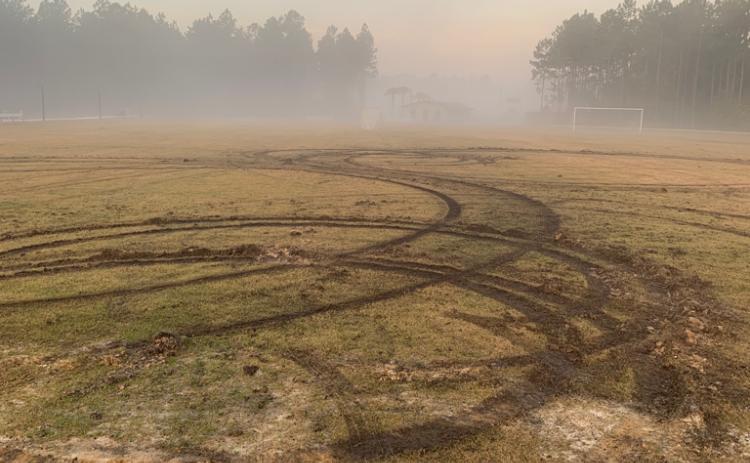 Several occasions of someone leaving tire tracks on the multi-purpose fields at Tributary Park have prompted canceled games and a public outreach campaign by the county, in an effort to inform the public of effects vandalisms can cause to the community. Submitted photo