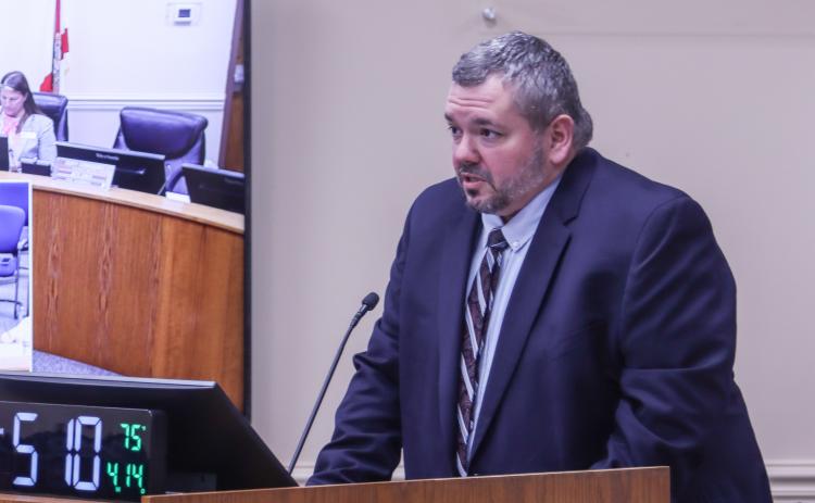 Deputy County Manager Robert Companion speaks at the April 14 Nassau County Board of County Commissioners meeting, in the Commission Chambers. Photo by Ashley Chandler/News-Leader