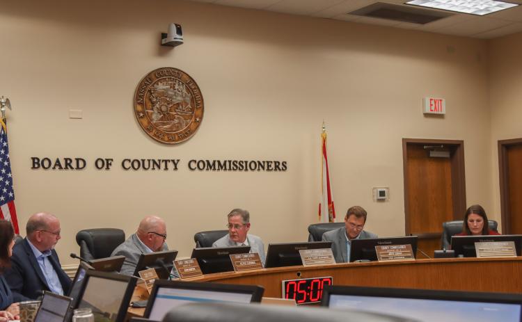 The Board of County Commissioners meets March 10 in the Commission Chambers. From left, commissioners John Martin, Klynt Farmer, A.M. "Hupp" Huppmann, Jeff Gray and Alyson McCullough. File photo/News-Leader