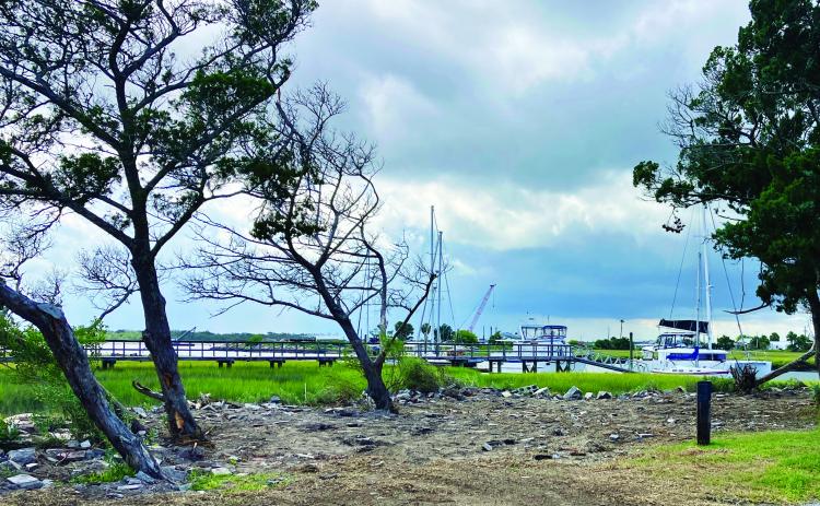 In this submitted photo of Tiger Point Marina, construction debris is among other material that make up the rip rap along the waters edge.