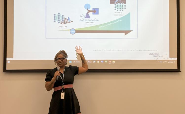 FSCJ Dean of IT Programs Shakia Riggins gives a breakdown of AI and its impacts on businesses Aug. 27 at FSCJ Nassau Center.