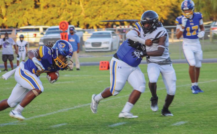 Traivon Martin broke a few tackles on a 14-yard run to score in the first quarter, putting the Pirates up 14-6.