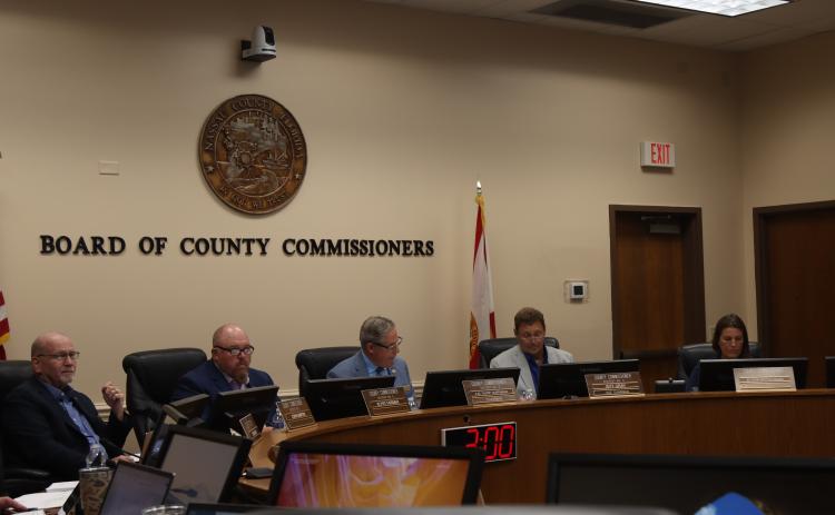 The Board of County Commissioners at a previous meeting. From left, commissioners John Martin, Klynt Farmer, A.M. "Hupp" Huppman, Jeff Gray and Alyson McCullough. Photo by Ashley Chandler/News-Leader