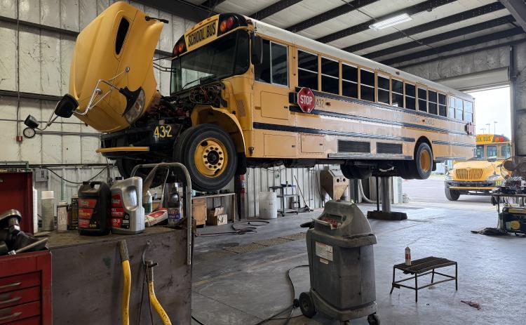 A school bus sits in the garage at the Nassau County School District Transportation Office in Yulee. Nick Blank/News-Leader