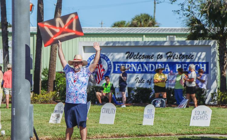 A "No Kings" demonstration was held at Eighth and Lime streets on Saturday in downtown Fernandina Beach. Photo by Ashley Chandler/News-Leader