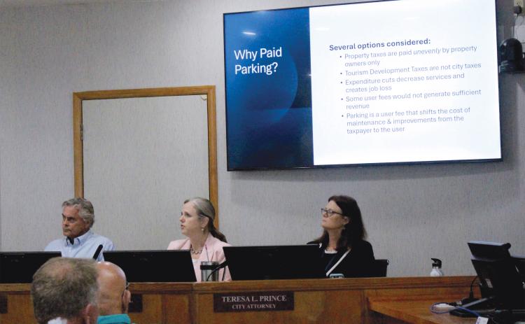 City commissioners discuss the reasoning for paid parking at city hall in Oct.