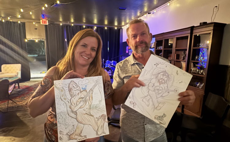 Dawn Miller and James Loper after sketchbook night at Inkwell Art Bar. 