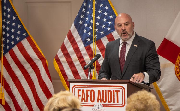 Florida’s Chief Financial Officer Blaise Ingoglia speaks at a press conference Wednesday regarding Nassau County spending. Photo by Ashley Chandler/News-Leader