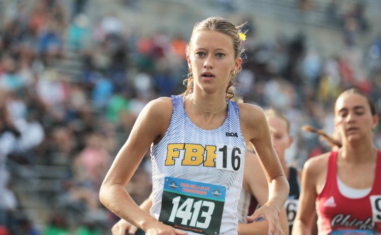 Fernandina Beach High School’s Maya Kovalcik (1600m race), finished seventh at the State Championships in Track and Field last week. Photo by Cedric Gillette