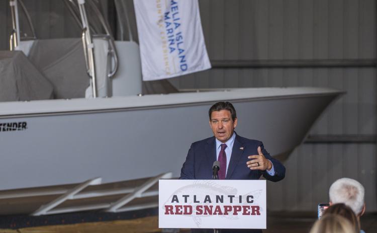 Gov. Ron DeSantis announces the expanded Atlantic Red Snapper Season on Monday at Amelia Island Marina. Photo by Nick Blank/News-Leader