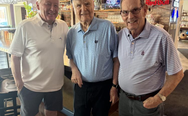 John Elwell, Bill Flynn and John Schroeder celebrate Flynn’s birthday at Cafe Karibo last week. Photo by Nick Blank/News-Leader
