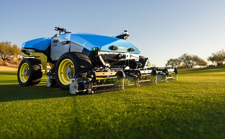 A firefly AMP L-100 autonomous electric mower. Photo from Firefly Automatix