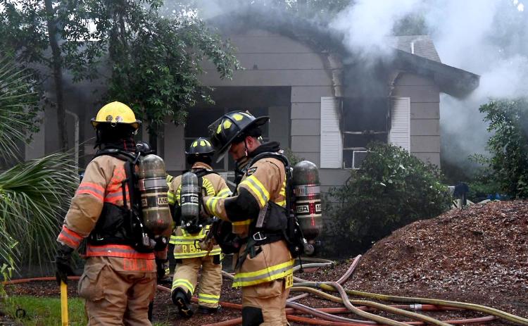 Fernandina Beach Fire Department was assisted by Nassau County Fire Rescue and the Fernandina Beach Police Department when responding to a house fire on 13th Street in Fernandina Beach. DANIELLE SHOUGH/FERNANDINA BEACH FIRE SERVICES MANAGER