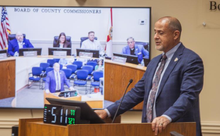 Assistant County Manager Marshall Eyerman speaks at the July 27 Board of County Commissioners meeting. Photo by Ashley Chandler/News-Leader