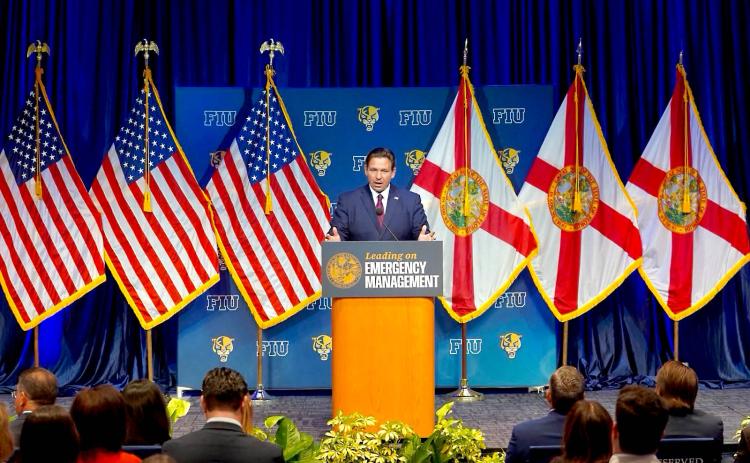 Gov. Ron DeSantis speaks at a Florida International University on Wednesday. Provided photo