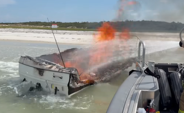 The Nassau County Sheriff’s Office’s Marine Unit responded to a boat fire Sunday near Talbot Island in Jacksonville with no injuries. Image from NSCO