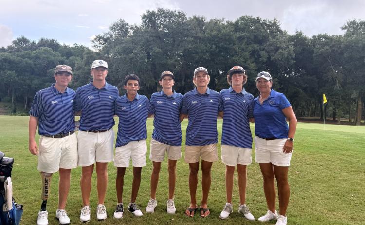 Fernandina Beach High School’s boys varsity golf team with Head Coach Christina Steffen, right. Submitted