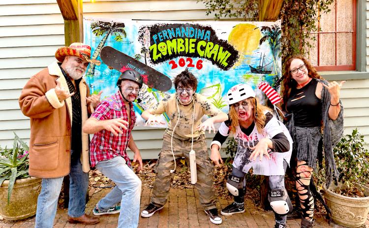 Zombies ‘crawled’ across downtown Fernandina Beach on Saturday to help raise money to expand the Friends of Fernandina Skatepark. Submitted