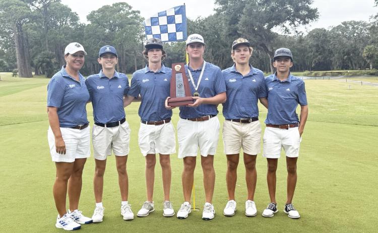 The Fernandina Beach High School boys golf team placed first in the district championships Monday securing the Pirates 'Three-Peat' as District Champions. Submitted