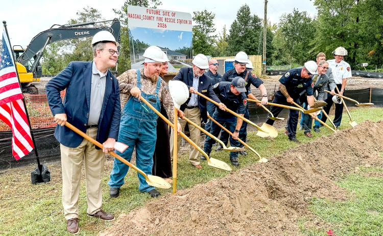 State and Nassau County officials joined with first responders to complete the groundbreaking for Fire Station 30 in Yulee. Photo by Nick Blank/News-Leader