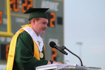 Yulee High School valedictorian Nick Emerson speaks to his fellow seniors during Wednesday’s graduation ceremony.