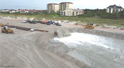 A $15.1 million project recent placed 1.8 million cubic yards of sand on South Amelia Island. The project was conducted by the South Amelia Island Shore Stabilization Association, and funded with tax dollars and grants.