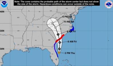 Path trajectory valid until 5 p.m. Source: NOAA NWS National Hurricane Center