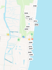 This map shows where rentals are advertised on Airbnb. Most of them are in the R3 zone as defined by the Land Development Code of the city of Fernandina Beach, but some are not, and some say it is unlawful to rent them for less than 30 days.