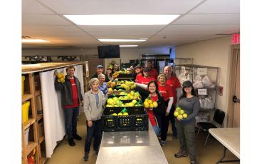 Volunteers from St. Peter’s Episcopal Church and Memorial United Methodist Church picked citrus for the Barnabas Center nutrition programs.