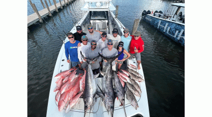 Spencer Ross has enjoyed winning kingfish and wahoo events while fishing from his center-console fishing boat, Team Flossy. Pictured is a big catch of swordfish and other species caught by Ross and fishing team members,. Submitted photo