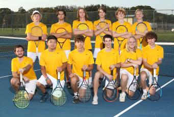 The FBHS boys tennis team includes, front row from left, James McClellan, Jarrett Potts, Jacob Kovalcik, Dominic Cortes, Cale Meredith and Doug Stacy; back row, Max Pisani, Harrison Pollack, Henry Colwell, Jack Demille, Heath Sherber and Ethan Johnson.