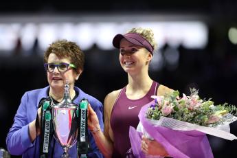 Pro tennis legend Billie Jean King and Elina Svitolina are pictured after Svitolina won the 2018 WTA Finals in Singapore. Svitolina will be on Amelia Island April 12-13 for the Billie Jean King Cup by Gainbridge Qualifying Tie between Ukraine and Romania. The Svitolina Foundation, which manages the Ukrainian women’s national team in the Billie Jean King Cup, selected Omni Amelia Island Resort as the new host site for the tie. Photo courtesy of Bush Tennis Center