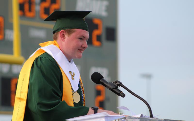 Yulee High School valedictorian Nick Emerson speaks to his fellow seniors during Wednesday’s graduation ceremony.