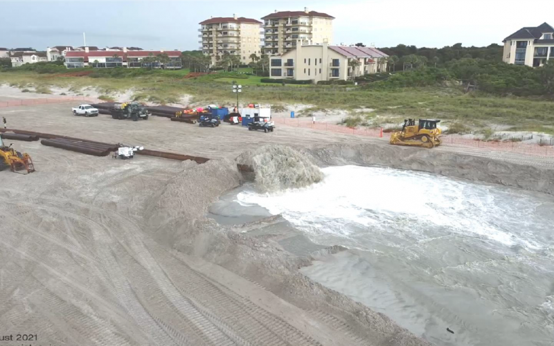 A $15.1 million project recent placed 1.8 million cubic yards of sand on South Amelia Island. The project was conducted by the South Amelia Island Shore Stabilization Association, and funded with tax dollars and grants.