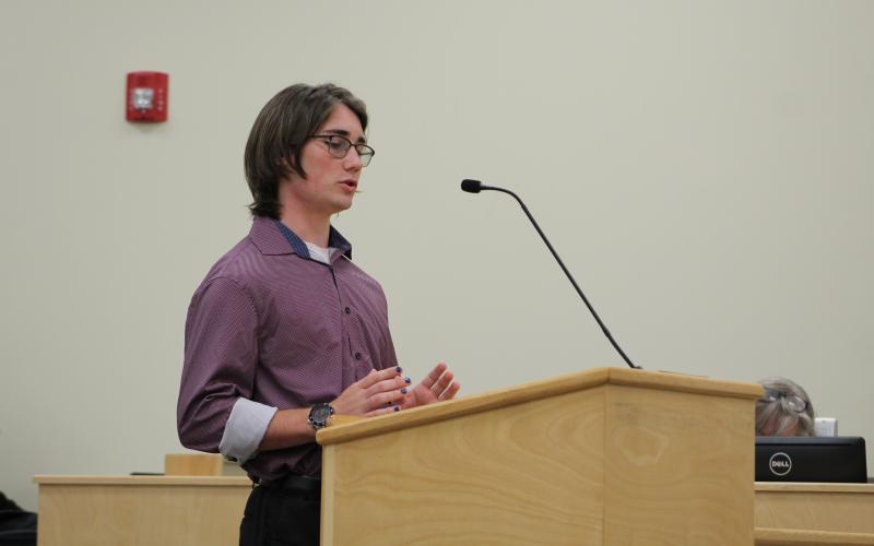 Yulee High School senior Avery Gallagher braved his first school board meeting to tell the board how important Principal Roody Joinville is to the students.