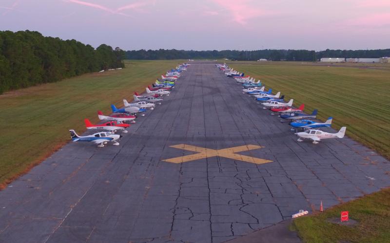 One hundred sixty-five aircraft parked at the Fernandina Beach Municipal Airport last week for the Cirrus Owners Pilots Association Migration annual event. Submitted photo.