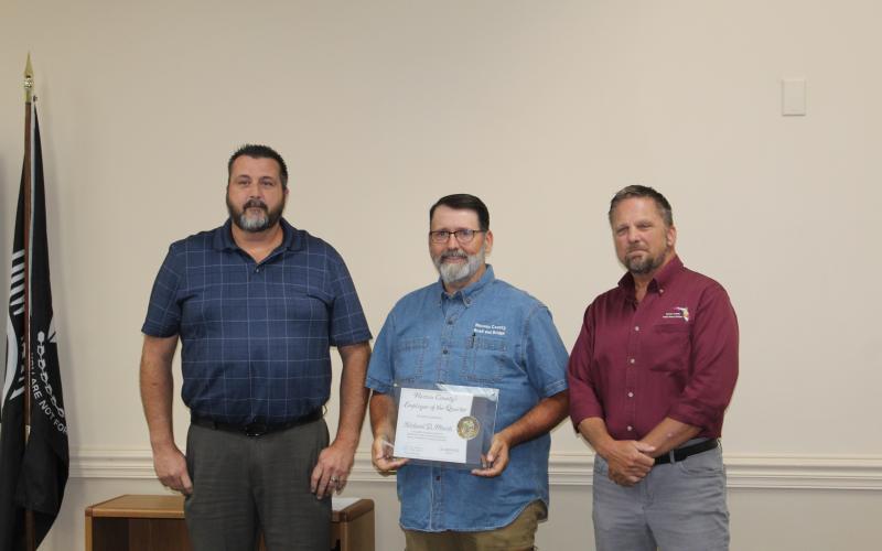 Road Department Assistant Director David Hearn and Public Works Director Doug Podiak were on hand when Darren Marsh was recognized as Nassau County Employee of the Quarter.
