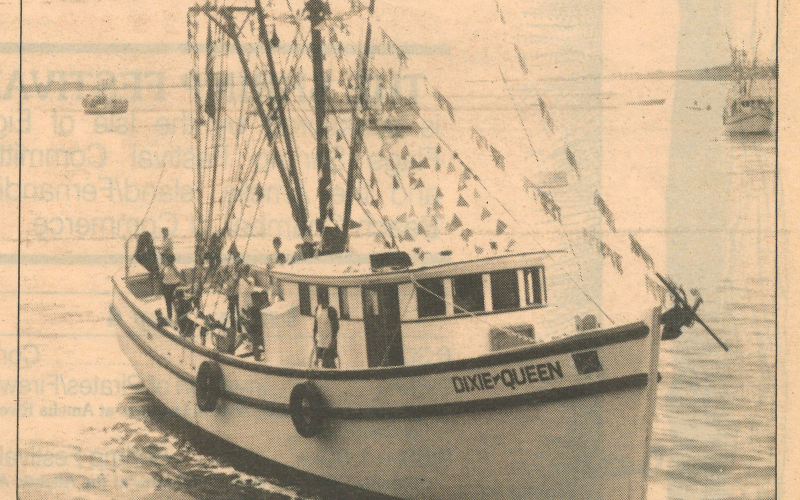 The Dixie Queen, owned by Joseph Tringali, was part of the history of the shrimping industry and won multiple shrimp boat races. Local residents are asking the city not to allow developers to build on property where the Tringali family had several homes in order to preserve the character of the neighborhood. Photo courtesy Amelia Island Museum of History