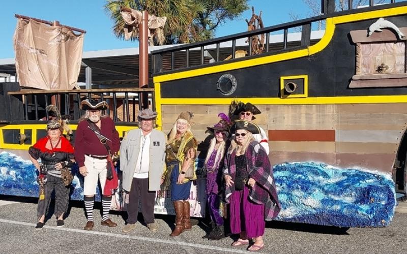 From left, Marian Phillips (Dymps), Mike Martin (Sir White Beard), Lawrence Mackie (Larmac Dawg), Judie Mackie (The Lady Judith, Who you calling a Lady?), Pam Kitrell Smith (Smoochie), Linda Kostaleny (Luna Sea) and Roger Stewart (Roger the Rogue). Submitted photo.
